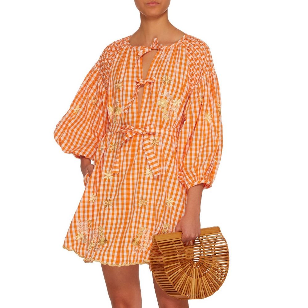 Innika Choo Gingham Embroidered Smock Dress- OS